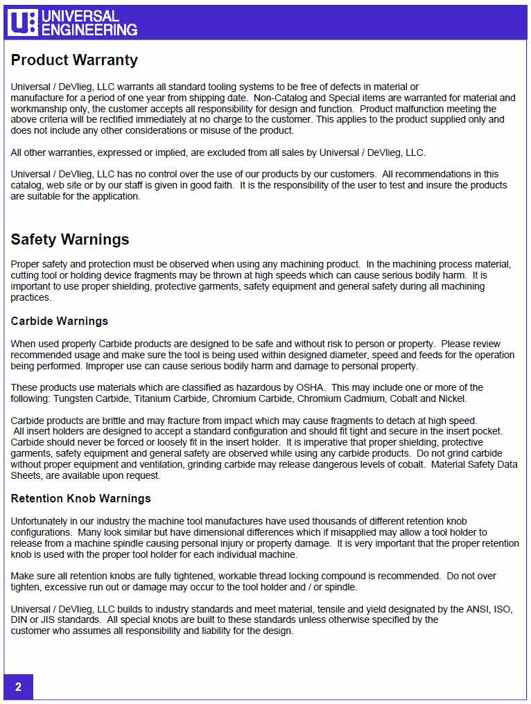 Universal Engineering Warranty page