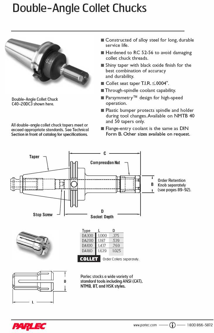 Parlec Double-Angle Collet Chuck Manufacturer Info.