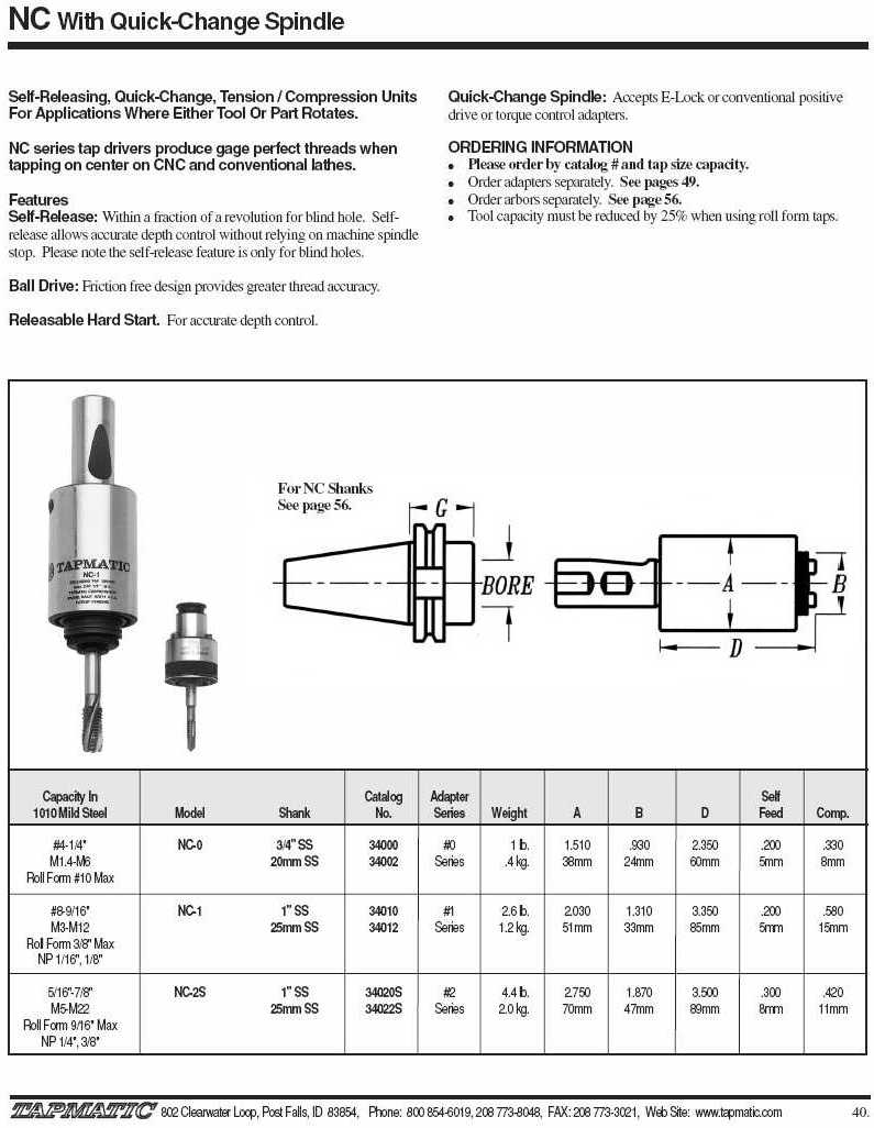 Tapmatic NC-0, NC-1, NC-3S Tapping Head Manufacturer Info. - Page 1