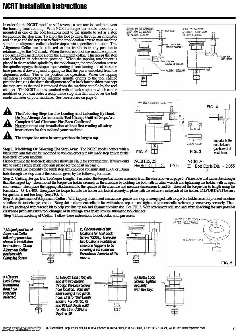 Tapmatic NCRT15, NCRT25, NCRT50 Tapping Head Manufacturer Info.